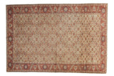 Vintage Turkish hand-knotted Kaisary carpet, allover Herati pattern, pale seafoam field, terracotta border.