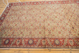 Cherry red border and pale seafoam green Herati motif on vintage Kaisary rug.