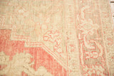 Vintage Distressed Oushak rug pile with soft blush motifs and faint foundation showing through.