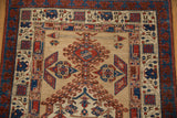 Detail of the low, even pile and geometric hooked medallion on an antique Serab runner.