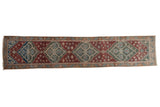 Antique Malayer runner, distressed geometric medallions, wine red, sea foam green, 2'7