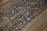 Vintage Malayer runner featuring allover henna plant lattice motif in time-softened navy, terracotta, beige.