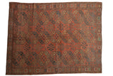 Antique Ersari hand-knotted carpet, allover brick red and navy gul motifs, 6'8
