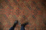 Antique Ersari carpet with brick red, navy, sand gul motifs and mostly even wear.