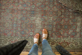 Vintage Distressed Hamadan runner with exposed foundation, Herati motif in chestnut, blue, and ivory.