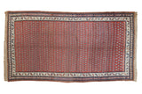 Vintage hand knotted Kurdish carpet, allover diminutive boteh, madder red, navy, ivory design, 5'2