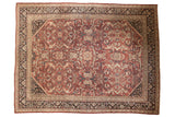 Vintage Persian Mahal carpet, allover cherry red field, expressive arabesques, ivory, navy.