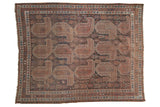Antique Qashqai rug, circa 1910, oversized geometric paisley boteh in navy, chestnut, terracotta, ivory.