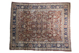 Hand-knotted Vintage Kerman carpet, allover floral bouquets, dark cherry red and navy blue.