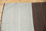 Hand woven vintage Turkish Kilim runner with striating silver and chocolate brown bands.