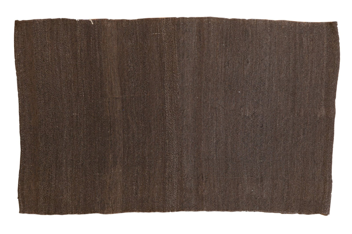 Vintage Turkish Kilim rug, handwoven tone-on-tone natural shorn brown wool, 2'4" x 3'10".