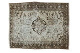Distressed hand-knotted Hamadan rug, faded charcoal medallion, beige florals, 2x2.5.