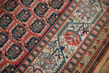 Antique Kurdish runner's field with germinating botehs and ivory geometric border.