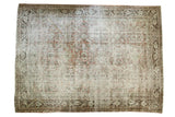 Vintage distressed Mahal carpet, allover Herati pattern in faded dusty rose, ivory, and charcoal.