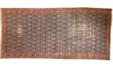 Vintage Malayer runner with low pile, oversized boteh in navy, tomato red, ivory, 6'3