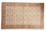 Vintage Distressed Turkish Kayseri rug, ivory field with intricate cochineal red floral.
