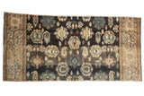 Fragmented antique Farahan Sarouk rug runner, allover floral palmettes in navy, charcoal, and blush.