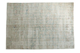 Distressed vintage Sivas carpet with modern allover floral pattern in seafoam green and ivory, 6'3