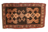 Vintage Oushak rug mat with bold triple contour design on dark brown, tangerine, and aubergine, 1'9