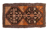 Vintage Oushak rug mat, double medallion featuring plant and serpent motifs brown, tangerine, silver.