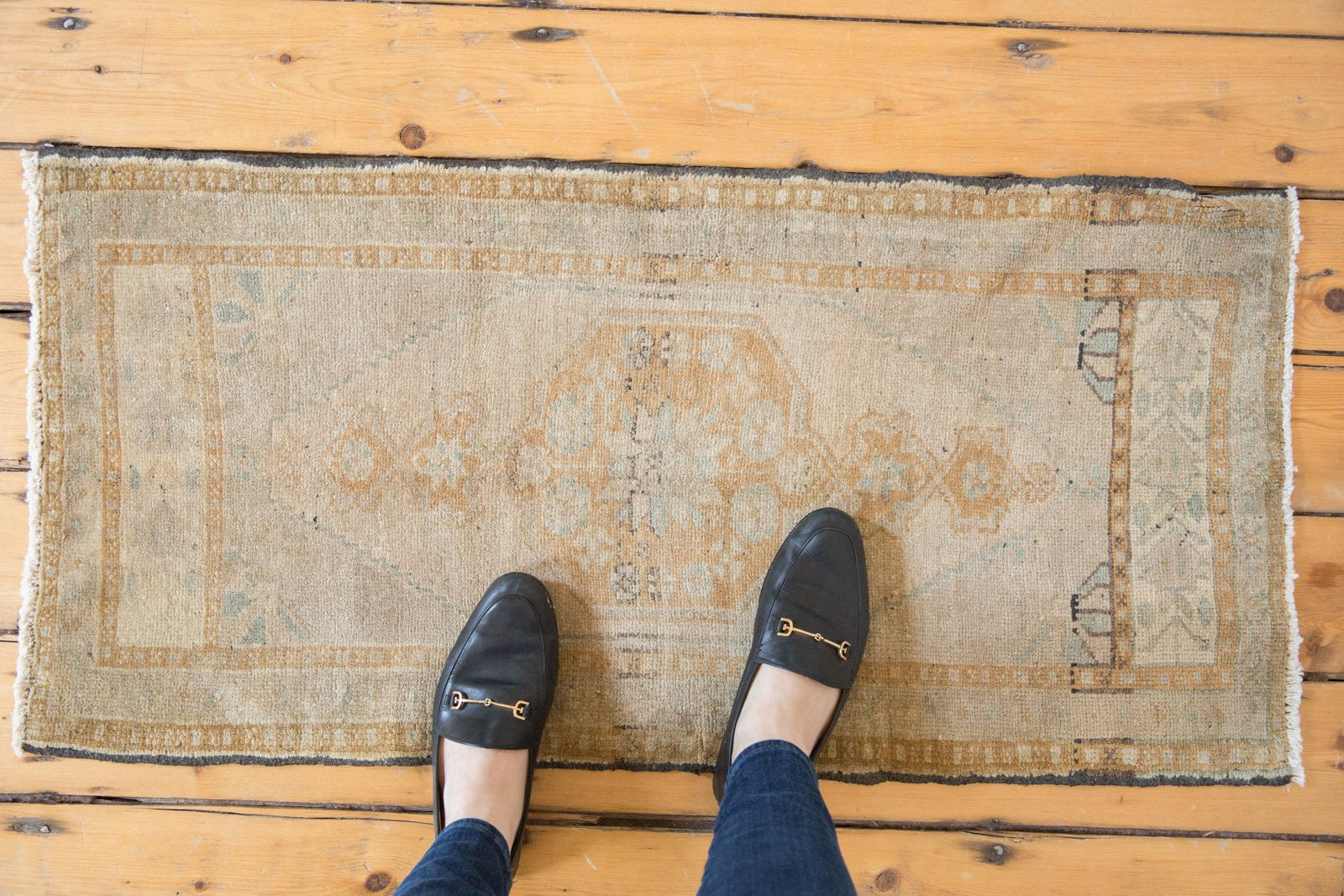 Vintage Distressed Oushak Rug Mat Runner