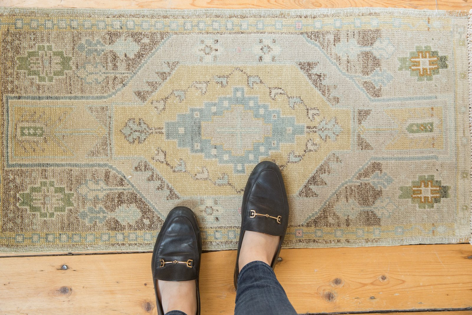 Vintage Distressed Oushak Rug Mat Runner