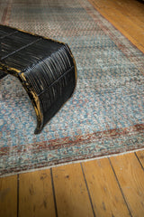 Vintage Distressed Serbend Runner with abrashed blues, sea foam hues, and rich brick red border.