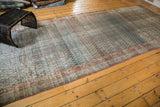 Heavily abrashed blue and sea foam mir boteh with brick red Serbend rug runner border.