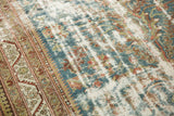 Vintage Distressed Malayer runner featuring worn pile, faded denim blue, ivory, and brick red.
