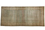 Distressed Persian Malayer runner, allover Mir boteh, faded blue, sand, apricot abrashes, 5' x 11'.