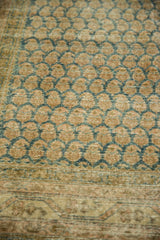 Distressed Persian Malayer runner detail, allover Mir boteh pattern in coffee brown and indigo abrashes.
