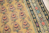 Malayer runner's repeating paisley botehs, dusty gold field, and intricate border.