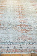 Angled close-up of distressed Sivas carpet, revealing exposed foundation, ivory, and terracotta motifs.