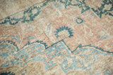 Distressed vintage Khorassan rug texture, faint foundation, apricot, sky blue, beige.