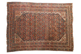 Vintage Shiraz carpet with allover germinating plant and animal motifs in navy, brick red, and ivory, 6'11