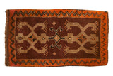 Deep plum and orange vintage Oushak rug with sprawling crab motifs, 1'9