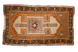 Vintage Oushak rug, geometric medallion, serpent corners, brown, tangerine, beige, 2'x3'4
