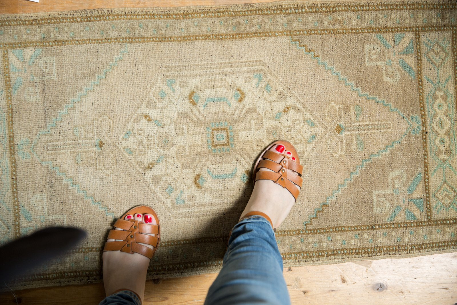 Vintage Distressed Oushak Rug Mat Runner