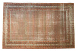 Distressed vintage Persian Mir Serbend rug, allover madder red boteh, slate blue border, 6x9.5.