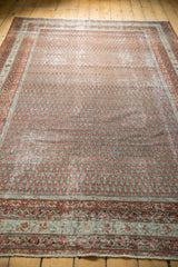 Distressed vintage Persian Mir Serbend carpet with worn allover boteh pattern in slate blue and madder red.