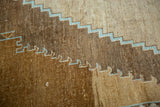 Vintage Oushak rug with stepped borders, abrashes, coffee brown, sand, powder blue.