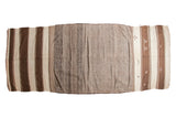 Vintage Moroccan Kilim runner with striated coffee brown and ivory, simplistic geometric motifs, 4'11