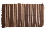 Vintage Moroccan Kilim carpet with striated chocolate, ivory, and silver vertical stripes, 5x8.8.