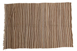 Vintage Moroccan Kilim rug featuring striated beige and brown vertical stripes, 3'6