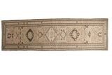 Vintage Distressed Serab Runner, coffee brown medallions, pale blue details on beige, 4x13.5.