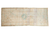 Vintage Distressed Serab runner, muted ivory and seafoam geometric medallion pattern, 3' x 7'3