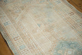 Distressed vintage Serab rug runner, soft beige and seafoam colors, geometric design with aged patina.
