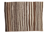 Vintage Moroccan Kilim rug mat with vertical ivory and brown stripes of varying thickness, 2'3