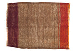 Hand woven Vintage Turkish Kilim mat featuring coffee brown, aubergine, and dark rust red bands.