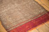 2x3 Vintage Turkish Kilim Rug Mat showing coffee brown and aubergine horizontal bands with orange fringe